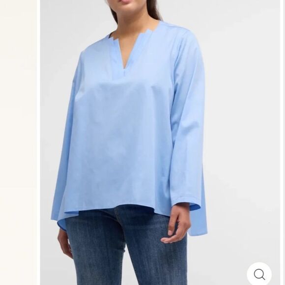 HARSHMAN Top Ida Tunic NEW V neck Pleated Anthropologie Cotton Blue Plus Size 2X - Picture 2 of 8
